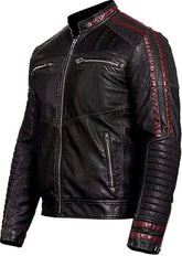 Distressed Black Motorcycle Real Lamsbkin Leather Jacket for Men - Cafe Racer N 7 Black Genuine Leather Jacket - MNCLeather